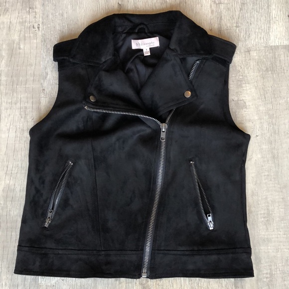 NWOT Faux Leather Black Asymmetrical Zip Up Moto Vest - Picture 2 of 7